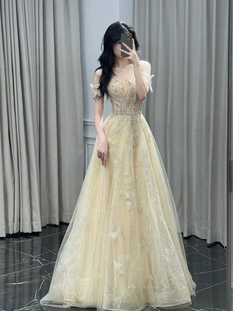 2026 New Off-Shoulder Evening Dress For Women, Suitable For Quinceañeras, Annual Meetings, Hosts, Vocal Performance Exams, High-End Engagement Toasting Dress - Màu sắc hình ảnh - Xem 1