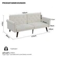 Foldable Futon Sofa Bed, 150 Cm Sleeper Sofa With 5-Position Adjustable Backrest, Modern Loveseat For Small Spaces, Guest Bed & Living Room, Beige - Beige - View 3
