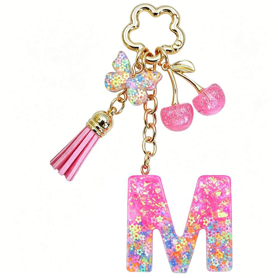 1pc Resin Flower Sequin Keychain, Suitable As Gift For Girlfriend - Pink - View 1