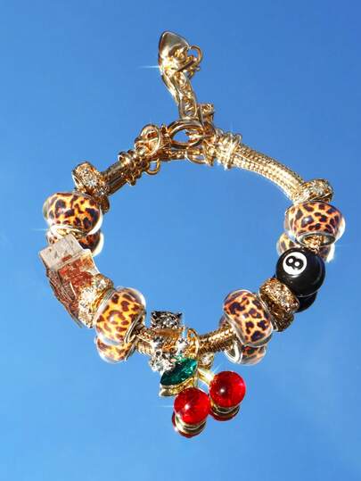 1件豹纹樱桃吊坠手链，豹纹星星手链，复古风格豹纹星星手链，时尚豹纹手链