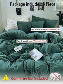 3pcs Blue & White Patchwork Soft Polyester Duvet Cover Set - Dark Green - View 7