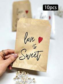5/10/20pcs Love Is Sweet Gift Bags, 13x18cm White/Kraft Paper Bags, Suitable For Wedding Decor, Wedding Candy Bags, Party Gift Bags - Multicolor - View 8