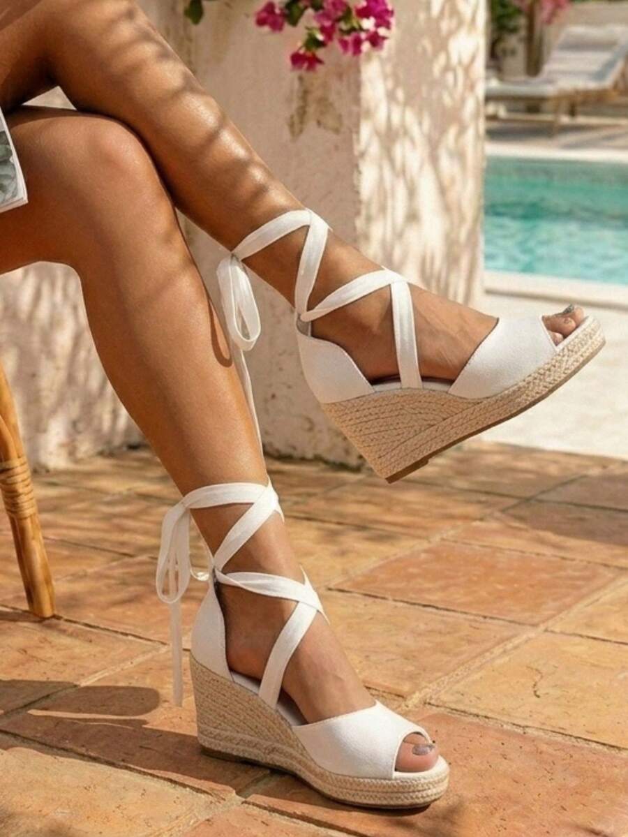 Comfyshoes Women's Rome Open Toe Espadrilles Platform Wedge Sandals - White - View 1