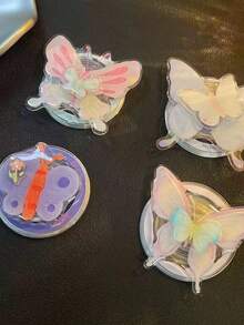 1个可爱3D蝴蝶磁吸可伸缩手机支架，可折叠手机支架，通用透明手机支架，适用于，蝴蝶手机支架 - 彩色 - 查看 4