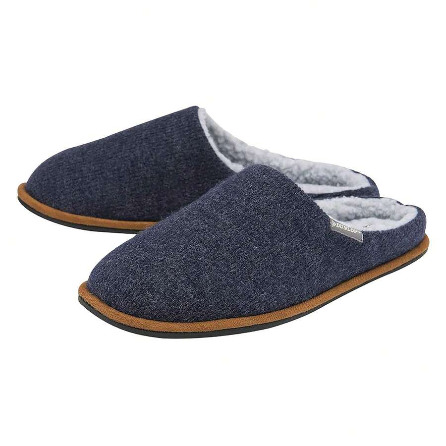 Dunlop - Mens Slip On Mule Slippers | Memory Foam Slippers With Hard Traction Rubber Sole - Navy - View 1