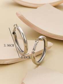 1pair Ladies' Gold-Color Circle Tube C Shape Hoop Earrings - Gold - View 9