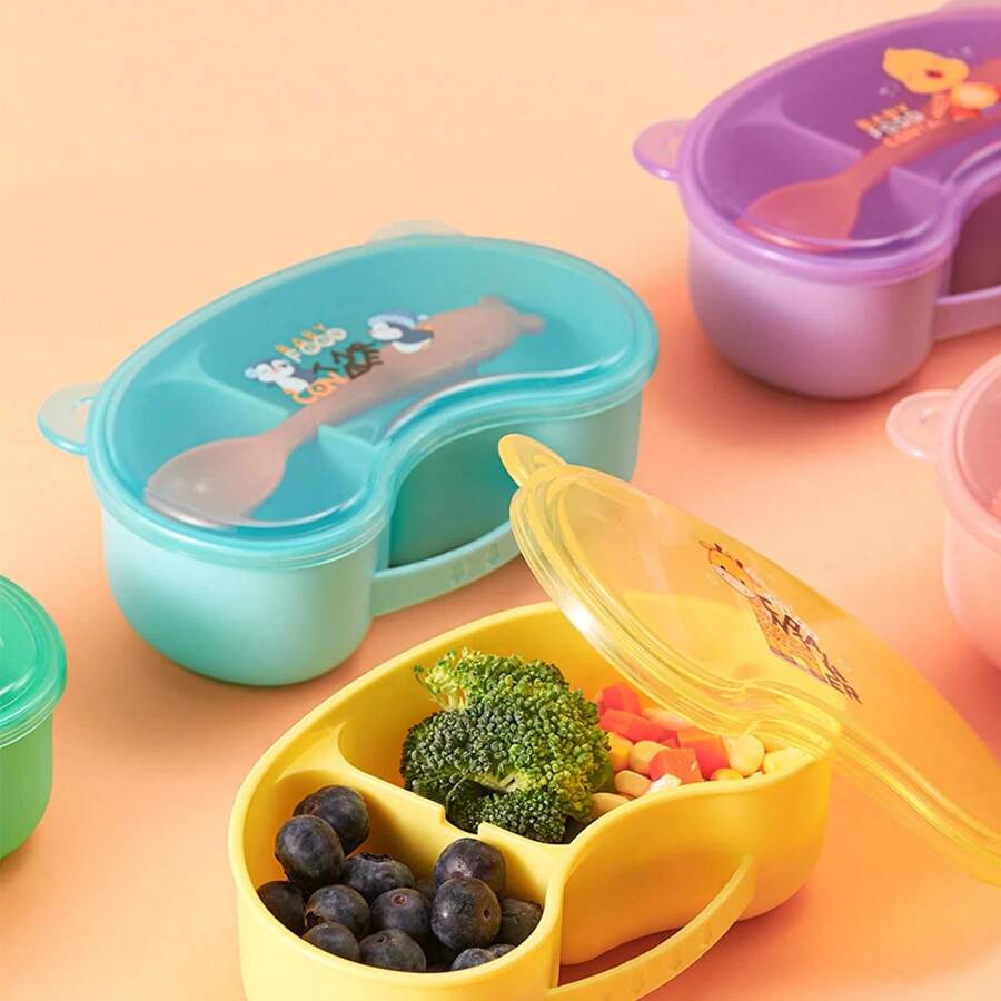 Juego de cuencos de comida complementaria para bebés portátil y molerable, comida fría y caliente separada, perfecto para la escuela, picnics y viajes - Morado - Ver 1