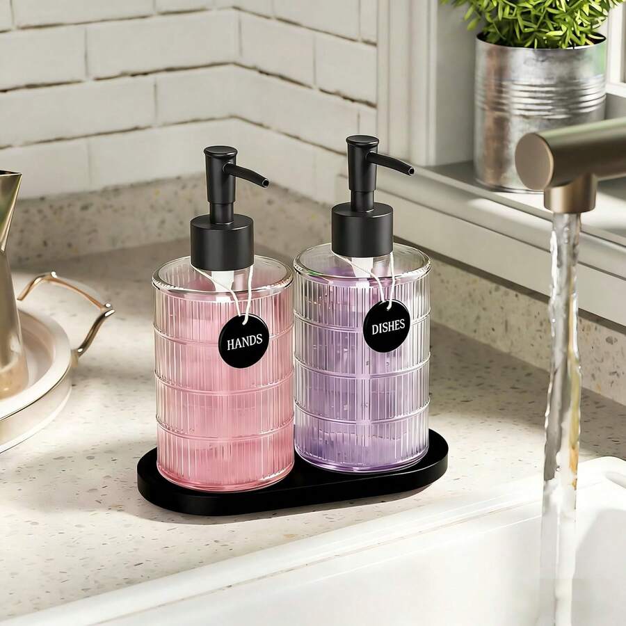 2 piezas Juego de dispensadores de jabón de vidrio, botellas de bomba rellenables transparentes, botellas de loción de vidrio blanco puro de alta gama, adecuadas para baño, cocina, tocador, hotel, apartamento, decoración del hogar moderna, excelente regalo para inauguración de la casa, Navidad, boda, cumpleaños, Día de la Madre, San Valentín, Acción de Gracias