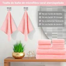 8 Piezas Juego de Toallas de Baño Toallas de Baño Super Absorbente y Secado Rápido Lavable a Máquina Set de Toallas de Baño para Hogar Gimnasio Hotel Spa Playa Piscina Salones de Belleza Rosa - Rosa - Ver 6