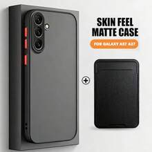 适用于三星 Galaxy S26 S26+ S26Ultra、S25 S24 S23 S22 S21 A17 A37 A57 A16 A26 A36 A56 A15 A25 A35 A55 A14 A34 A54 A53 A52 的磨砂硬壳手机壳，带自粘卡槽 - 墨綠色 - 查看 2