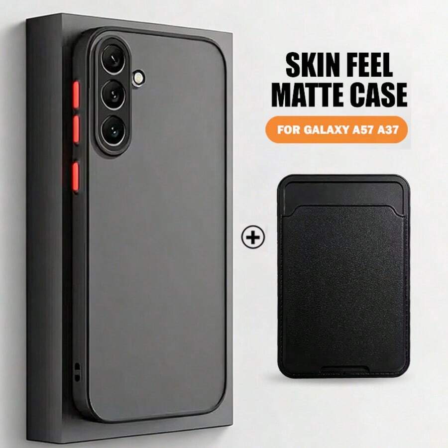 适用于三星 Galaxy S26 S26+ S26Ultra、S25 S24 S23 S22 S21 A17 A37 A57 A16 A26 A36 A56 A15 A25 A35 A55 A14 A34 A54 A53 A52 的磨砂硬壳手机壳，带自粘卡槽