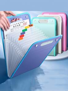 1pc Portable Expandable File Folder Organizer - 13 Layers Large Capacity A4 File Storage Bag, Durable PP Plastic, Ergonomic Handle, Sky Blue And Pink Suitable For Office, Home Organization, Desktop File Organizer, Fashion File Bag, Polypropylene Material, Vertical Accordion Folder, Student Hand-Held Sorting Storage, Exam Paper Organizer Large Capacity Upright File Folder, Storage Bag, Multi-Layer - Default - View 11