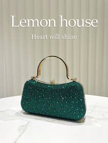 1 pieza Bolso de mano con decoración de cristal de imitación y brillo verde esmeralda, bolso de embrague elegante de moda con correa de hombro de metal, adecuado para fiestas de noche, bodas, galas, apropiado para damas - Verde Oscuro - Ver 4