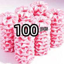 12pcs Solid Color Satin Silk Hair Scrunchies Set, Soft Satin Elastic Hair Ties, Non-Damaging Large Hair Scrunchies, Hair Accessories - Pink - View 10