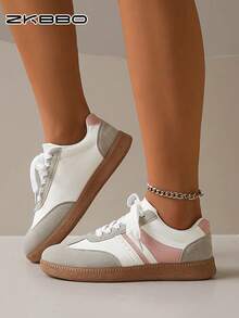 ZKBBO 女士平底鞋，轻便舒适系带撞色健身步行鞋，大码休闲运动鞋 - 彩色 - 查看 5
