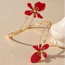 1 pieza Brazalete de flor esmaltada de aleación de doble cabeza, accesorio de moda elegante minimalista, adecuado para regalo del Día de la Madre, fiesta, banquete y uso diario - Corona floral roja de moda para el brazo - Ver 2