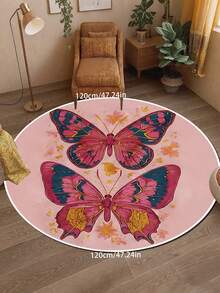 1pc Pink Butterfly Heart Pattern Round Carpet, Cute Girly Style, Suitable For Celebrations, Exhibitions, Openings, Indoor & Outdoor Decor, Multi-Scene Carpet/Mat, Decorative Carpet, Bedroom Decor, Small Rug, Carpet, Home Decor - Multicolor - View 16