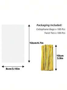 100 túi nhựa trong suốt 3"x5" đựng kẹo, kèm 100 dây buộc xoắn, túi nhựa OPP đựng bánh, thích hợp để đóng gói kẹo mút, kẹo cứng, sô cô la, bánh quy và dùng trong các bữa tiệc buffet. - Nhiều màu - Xem 8