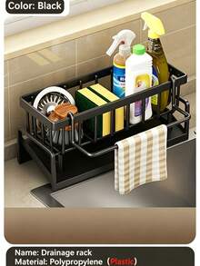 1 pieza Soporte para esponja de fregadero de cocina, organizador de fregadero con drenaje automático y bandeja desmontable para platos, soporte para cepillo dispensador de jabón, adecuado para baño, negro con asa, organizador de fregadero de cocina, soporte para esponja de cocina, soporte para jabonera de encimera, con soporte para colgar paños y secar, accesorios de fregadero, modelo nuevo 2026, estante de almacenamiento multifuncional de material plástico para cocina - Multicolor - Ver 10