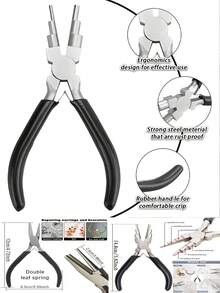 Bộ 2 kìm thép carbon, dụng cụ làm trang sức, kìm đầu lõm/đầu tròn, kìm uốn vòng kim loại và dây, kìm rổ thép carbon cao cấp với 2 vòng điều chỉnh 9mm, dụng cụ quấn chuyên nghiệp, thích hợp cho làm khuyên tai, nhẫn, vòng cổ và trang sức (thiết kế đa chức năng), bộ dụng cụ làm trang sức. - A - Xem 6