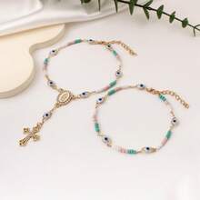 Handmade Beaded Bracelet With Diamond Eye And Cross Design, Maria Rosary Bracelet For Women - A - View 7