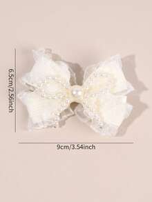 2pcs/Set Pinzas para el cabello con lazo de encaje y volantes, pinzas de cocodrilo con decoración de lazo de perlas falsas, accesorios dulces para el cabello adecuados para niñas en uso diario y fiestas de cumpleaños - Beis - Ver 5