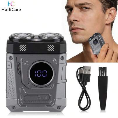 Hailicare Men's Magnetic Dual-Blade Electric Shaver, Digital Rechargeable Beard Trimmer, Portable Wet & Dry Face/Beard Razor, Suitable For Home Use, Travel Or Gift
