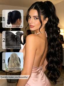 WIGGAGA 夏季时尚灵感 女士度假穿搭 情人节夏季穿搭 夏季 24 英寸渐变灰色自然波浪卷马尾假发，柔软自然，耐热合成纤维，适合女性日常使用 - 咖啡棕 - 查看 4