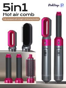 PinkSings 5-In-1 Styling Brush Set, Detachable Hot Air Styling Brush, Negative Ion Hair Dryer Styling Tool Set, Round Hot Air Straightening Brush, Curling Iron Styling Brush - Grey - View 13