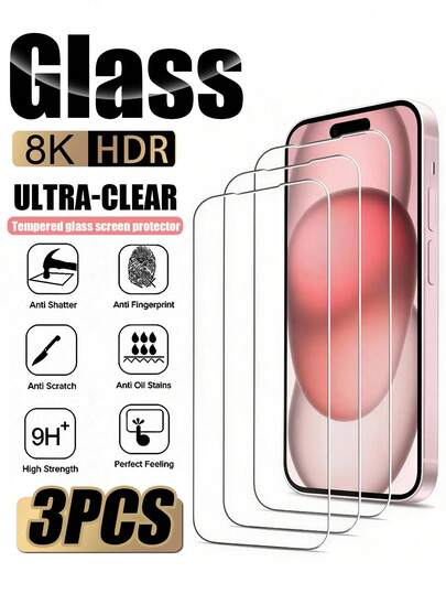 3pcs 9H Hardness High-Definition Tempered Glass Screen Protector, Compatible With IPhone And Other Models. The Product Surface Has A Special Anti-Fingerprint Coating To Effectively Reduce Fingerprint And Oil Residue, Keeping The Screen Clean And Clear For A Comfortable Visual Experience. It Also Has Practical Water-Resistant Capability To With Daily Water Or Beverage Spills.