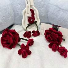 红色玫瑰丝绒发饰，玫瑰发夹，大号发圈，玫瑰花发饰，可爱蝴蝶结马尾发圈，夏季沙滩抓夹，度假发夹 - 彩色 - 查看 2