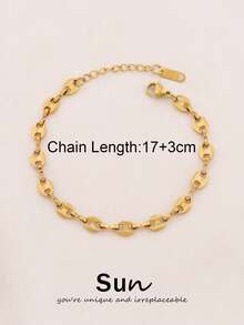 1 pieza Pulsera de acero inoxidable con forma de grano de café para mujer, joyería de pulsera geométrica simple de moda - Pulsera - Ver 4