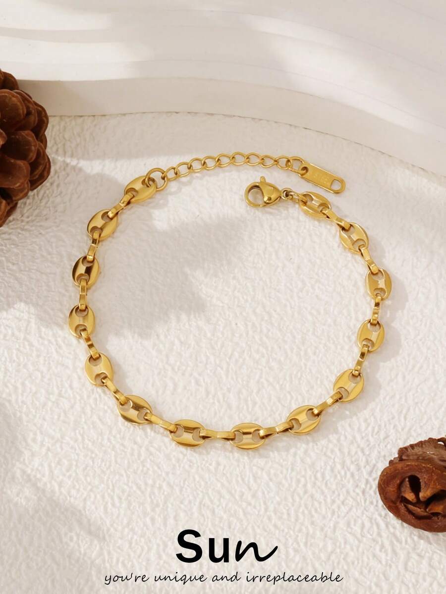 1 pieza Pulsera de acero inoxidable con forma de grano de café para mujer, joyería de pulsera geométrica simple de moda - Pulsera - Ver 1