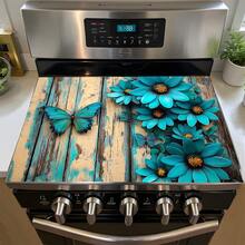 1pc Blue Butterfly Floral Theme Coffee Machine Mat, Dishwasher Mat, Utensil Mat, Table Mat, Specially Suitable For Coffee Machines And Coffee Pots, Bar Counter Mat, Bar Accessories, Ideal For Kitchen Use - Multicolor - View 16