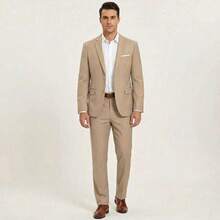 Conjunto de traje para hombre de 2 piezas, incluye chaqueta y pantalones, color champán con bolsillos, adecuado para fiestas, negocios, salidas y uso casual - Champán - Ver 8