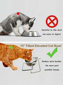 15-Degree Tilted Stainless Steel Cat Bowl With Metal Stand, Designed To Reduce Neck And Spine Pressure, Prevent Joint Fatigue, Promote Digestion, Comfortable For Cats, Detachable And Easy To Clean, Essential Pet Accessory - 500ml - View 5