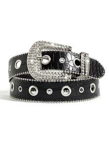 1pc Y2K Fashion Casual Women's Rhinestone Belt - Versatile Daily Jeans Accessory, Suitable For Carnival, Back To School, Christmas - Crocodile-patterned Rhinestone Black - View 17