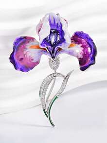 1pc Cross-Border Hot Selling Women's Iris & Zirconia Flower Brooch, Elegant Wearing Effect, Multiple Colors Available - Multicolor - View 5