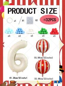 32pcs/Set Circus Star Stripe 4D Balloon Set, Includes 32-Inch Number Balloons, 22-Inch Star Stripe 4D Balloons, Suitable For 0-9 Years Old Birthday Party Decoration, Balloon Theme Decoration, Wedding Decoration, Photography Props, Surprise Gift - A - View 7