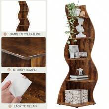 Tribesigns Corner Shelf, Rustic 5-Tier Wall Corner Bookshelf, Stylish Corner Small Bookcase Storage Rack Plant Stand With Unique Shape For Living Room, Home Office, Brown - Brown - View 10