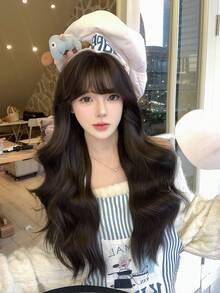 alicegarden 30-Inch Long Synthetic Wig Featuring A Natural Wavy Style In A A Stunning Black-Brown. Designed With Bangs , This False Hairpiece Is Perfect For Ms Daily Party Cosplay Use, Offering A Natural And Natural Durable Wig Gift For Ladies. (No Accessories) - Black Brown - View 4