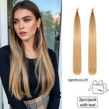 2 pièces/paquet (avec outil) Extensions de cheveux au crochet droits de 24 pouces, fibres synthétiques résistantes à haute température pour tresses au crochet. Conçu pour un tressage facile avec des cheveux longs et droits, convient pour la décoration de cheveux de la Coupe du monde - Multicolore - Voir 12