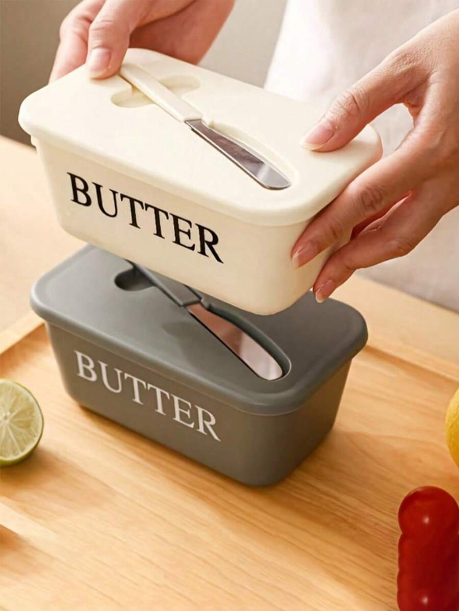 Butter Dish With Sealed Lid, Transparent Window Plastic Butter & Condiment Storage Box, Space-Saving Refrigerator Countertop Table Container, Sturdy Minimalist Kitchen Tableware Organizer, Easy Clean Sauce Snack Preservation Box - Multicolor - View 1
