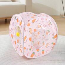 1Pc Cute Carrot Rabbit Print Collapsible Cat Tunnel Interactive Play Tube With Peek Holes And Hanging Ball Foldable Pet Hideaway For Cats Rabbits And Small Pets - Multicolor - View 9
