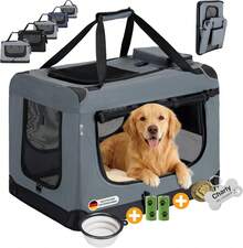 Hundebox Faltbar Hundetransportbox, robust Transportbox für Hund Groß Hundetasche Auto Haustiertransportbox für Unterwegs & Zuhause - Grau - Übersicht 12