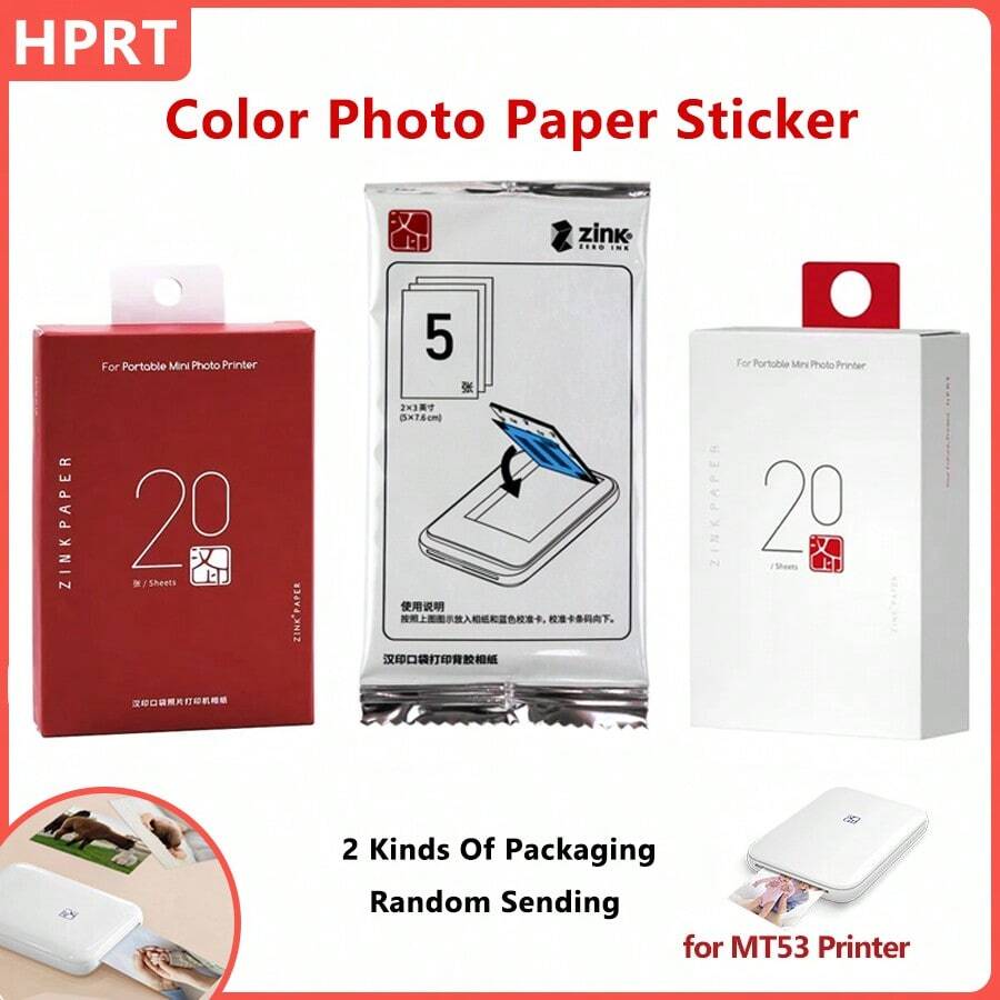 Papel fotográfico a color de 2x3 pulgadas con respaldo autoadhesivo HPRT MT53, papel fotográfico de alta definición compatible con la impresora de fotos de bolsillo MT53