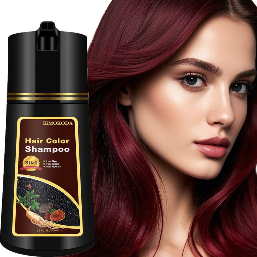 IEMOKODA Color Shampoo Hair Dye 3-IN-1 For Women For All Types Of Hair, Blonde Brown Instant Hair Dye Shampoo 12 Colors Available, Find Your Hair Color Shades, Dark Blonde Hair Care Gifts For Mom Cover 99.99% Gray, 16.9 Fl.Oz. - Dark Wine Red - 查看 1