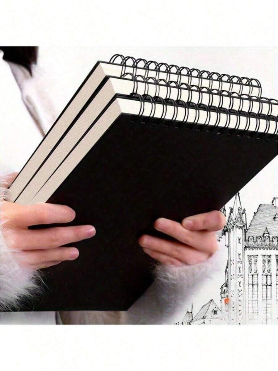 Sổ phác thảo gáy xoắn, bìa cứng gáy xoắn, sổ vẽ nghệ thuật không chứa axit, thích hợp cho người mới bắt đầu vẽ, phác thảo, viết. Có thể dùng làm quà tặng ngày lễ, đồ dùng học tập, đồ dùng studio, đồ dùng vẽ và viết, đồ dùng tựu trường, đồ dùng học tập. - Sổ phác thảo bìa đen - Xem 1
