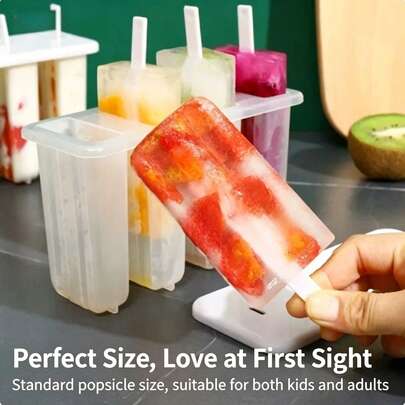 4-Cavity Classic Ice Pop Mold With Dust Cover, DIY Ice Cream & Popsicle Maker Mold, Homemade Ice Treats Maker Suitable For Summer Snacks & Family Gatherings