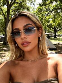 1 Pair Women's Square Metal Stylish Glasses, Suitable For Summer Vacation, Outdoor Music Parties, Beach Trips, Outdoor Activities And Travel - 1pc Gold Frame Gray Blue - View 5